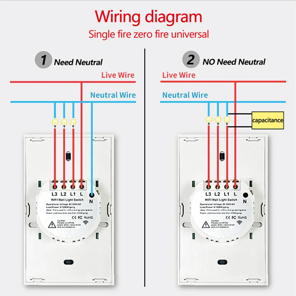 Tuya US WiFi Smart Wall Switch RF433 1/2/3/4 Gang No Neutral Wire Touch Sensor LED Light Switches Smart Home Alexa Google Home - Image 6